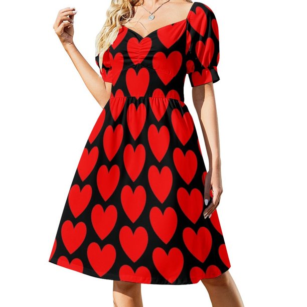 Vestido de manga corta con corazones para fiesta, noche, cumpleaños, para mujer