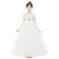 thumbnail image 4 of Ekidsbridal Girl Bridesmaid Flower Girl Dress - Ivory Floral Lace Short Sleeve with Rhinestone Ribbon LG2R3-A (Size: 2-12), 4 of 8
