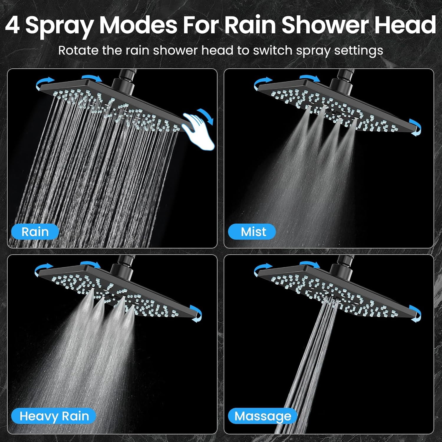 High Pressure Rain Shower Head with Multi-Functions, Square Rainfall Shower Heads with 5-Mode Handheld Spray Combo, Detachable Hand Held Showerhead with Hose, Double Regaderas Para