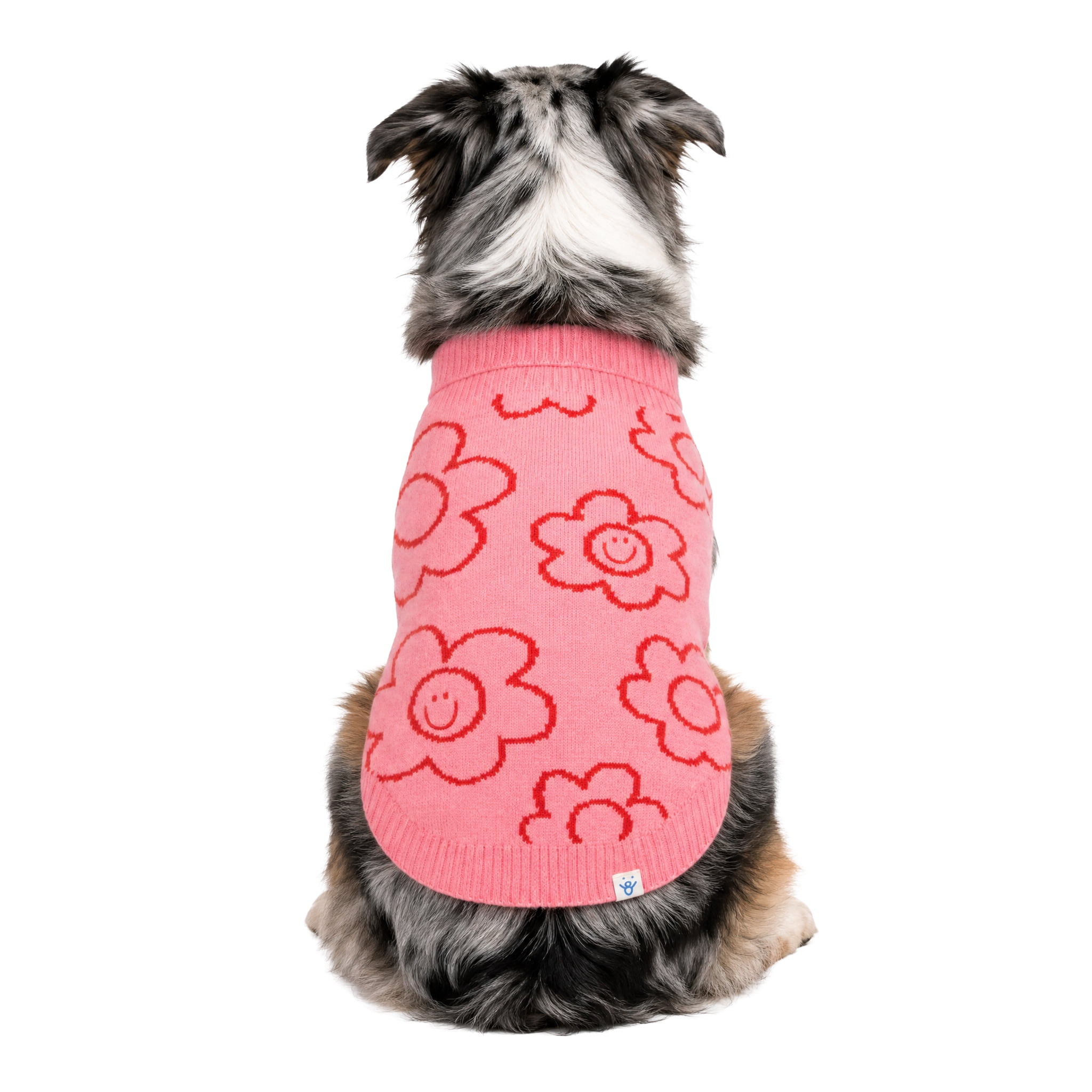 Oodles Smiling Daisies Fall Turtle Neck Dog Sweater, Pink, Large