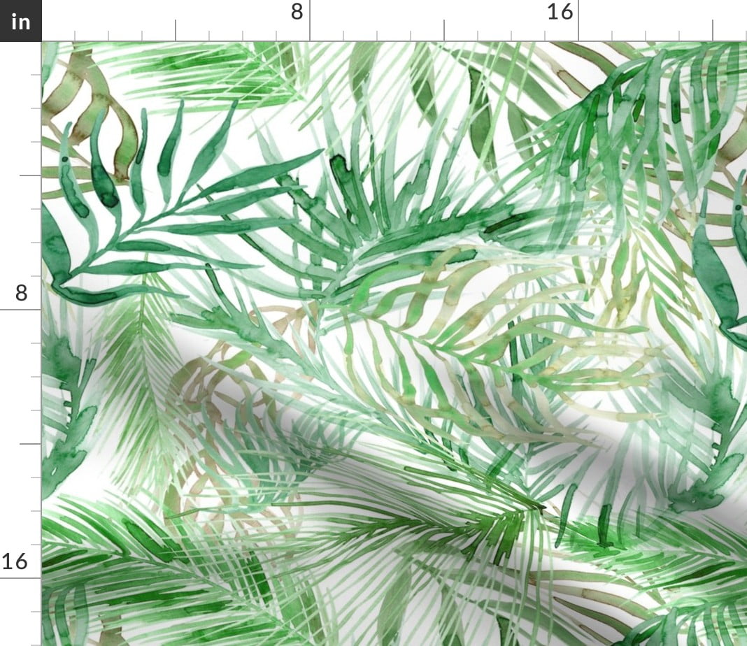 Spoonflower Fabric Tropical Watercolor Palm Leaves Green Summer