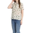 thumbnail image 5 of Allegra K Women's Floral Print Tie Neck Short Sleeves Peasant Blouse, 5 of 7
