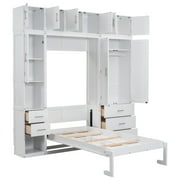EUROCO Wood Murphy Bed, Storage Wall Bed with Cabinets and Drawers, Clever Furniture Set with Wardrobe for Living Room, Assemble Video Provided, Twin