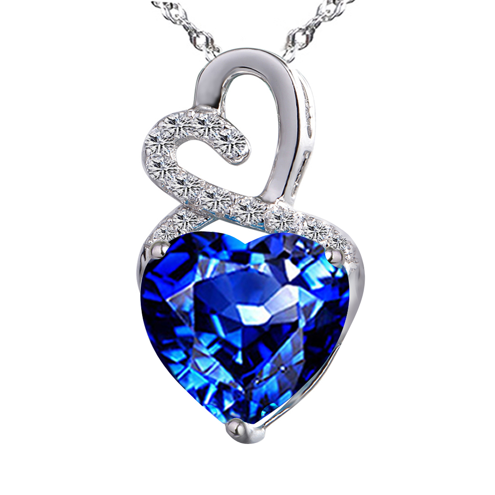 Devuggo Infinity 4.0 Carat TCW Heart Cut Gemstone Created Blue Sapphire 925 Sterling Silver Necklace Pendant with free... by