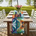 thumbnail image 4 of Colorful Peacock Feathers 108 Inch Table Runner, Oil Painting Abstract Art Farmhouse Dresser Scarf Cotton & Linen Tablerunner for Dining/Kitchen Island/Holiday Party Décor 13" x 108", 4 of 9