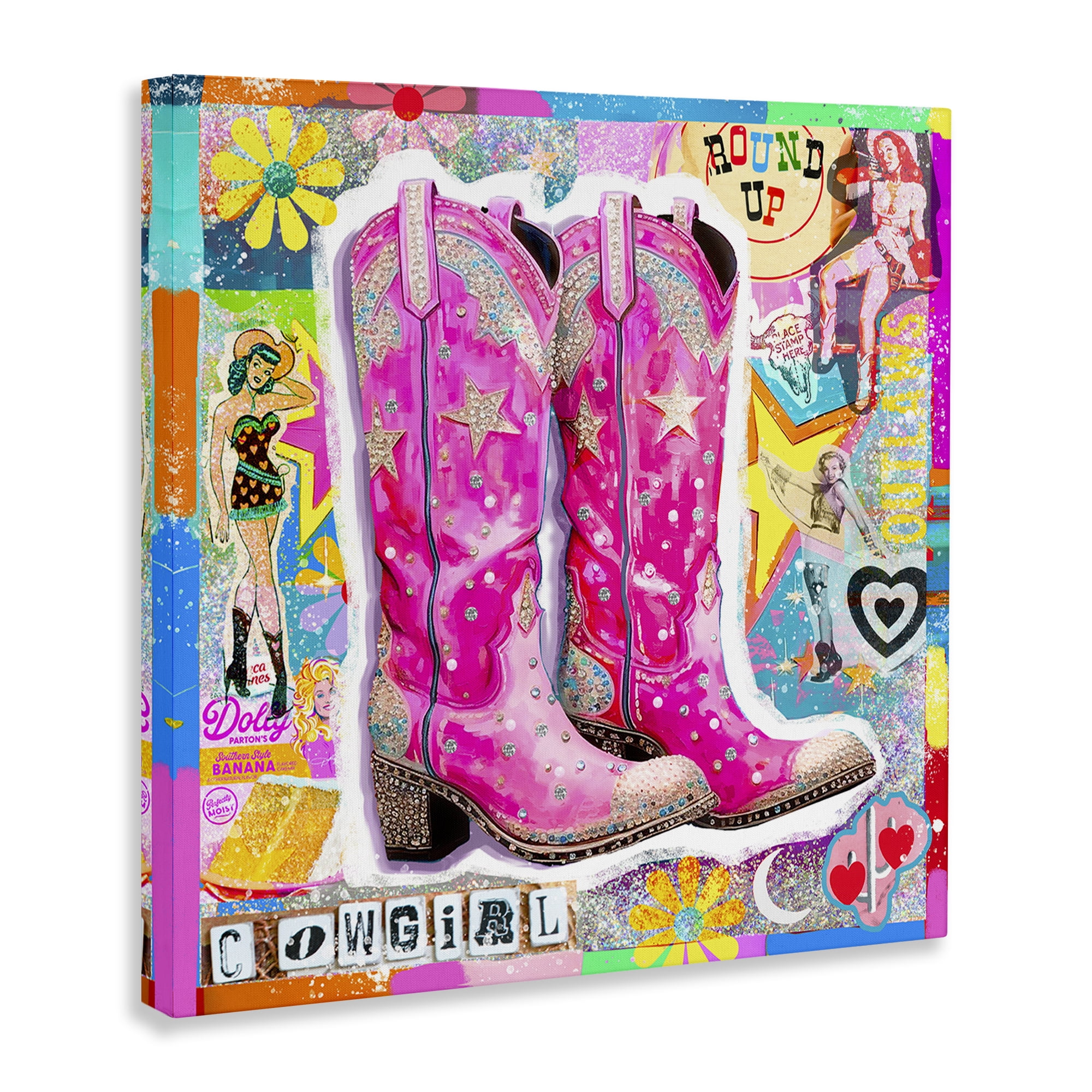 Stupell Industries Groovy Vintage Cowgirl Collage Abstract Painting Wrapped Canvas Art Print Wall Art, 30 x 30