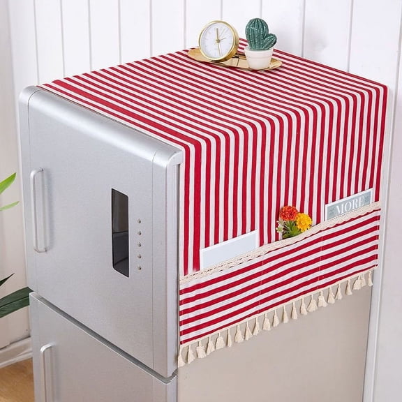Nvzi-c 1 new product cotton linen fabric refrigerator cover cloth, home appliance refrigerator cover cloth with storage bag dust cover 120 * 55cm style 8-red