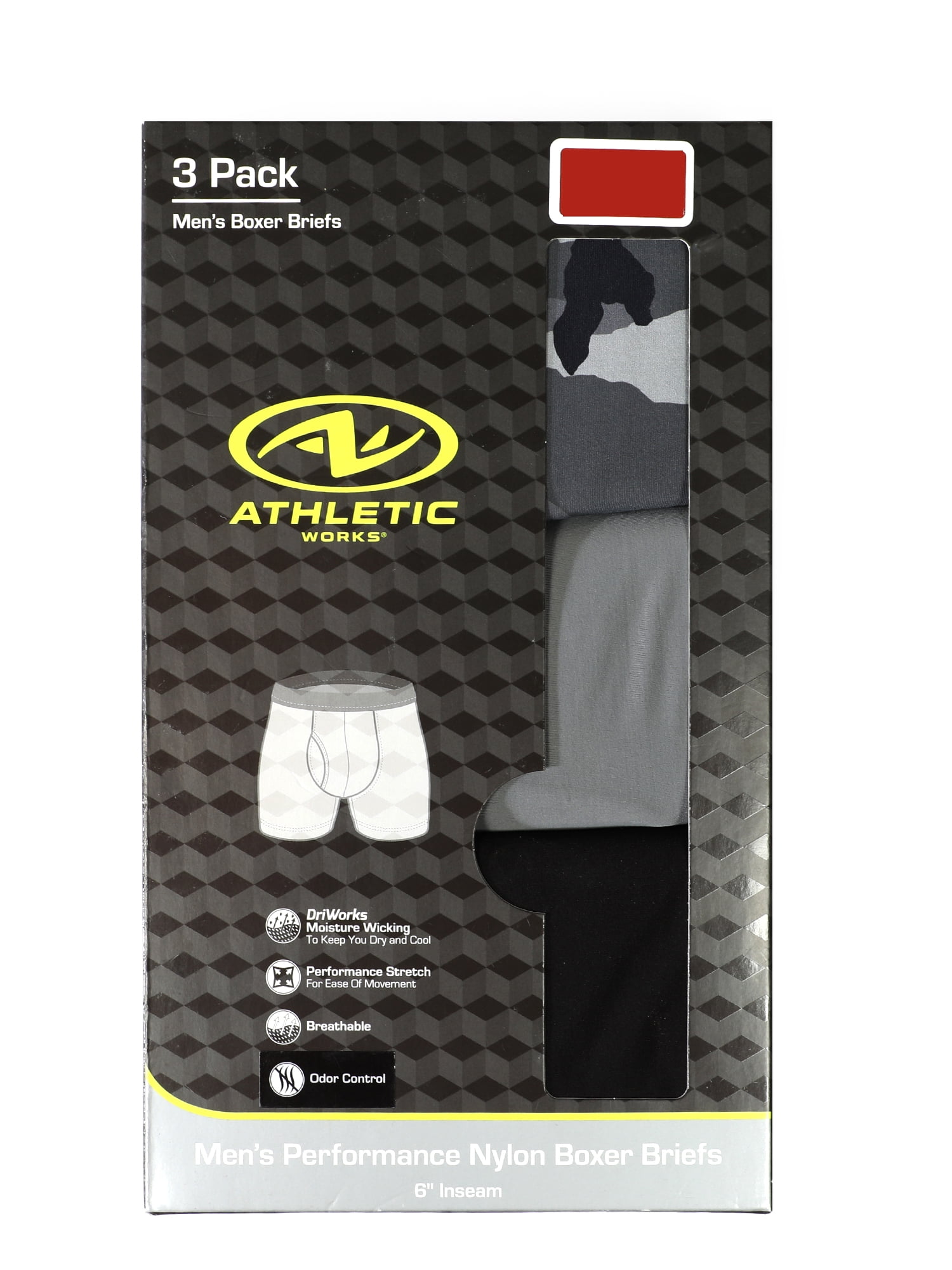 Athletic Works Men's Boxer Briefs Underwear, 3 Pack