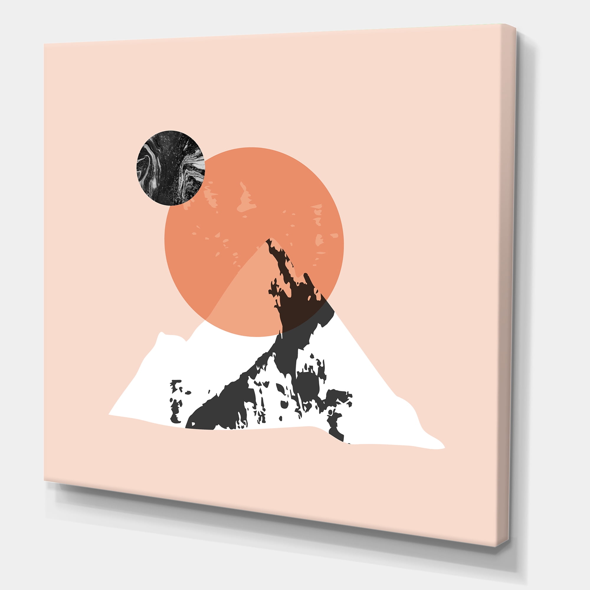 Designart ' Modern Minimalist Mountain Moon and Sun ' Modern Canvas Wall Art Print