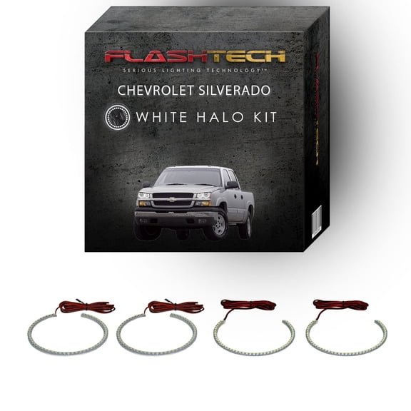 Flashtech White Angel Eye LED Headlight Halo kit for 03-06 Chevrolet Silverado Headlights