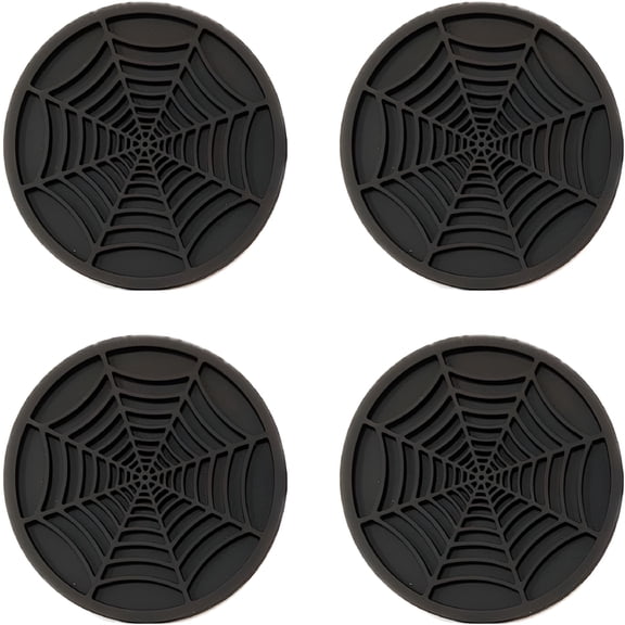 LAMIRO 4 PCS Car Cup Holder Coaster,Silicone Coasters for Drinks,Halloween Car Accessories,Spider Web Car Coasters,Anti Slip Cup Holder Insert Ornaments for Most Cars