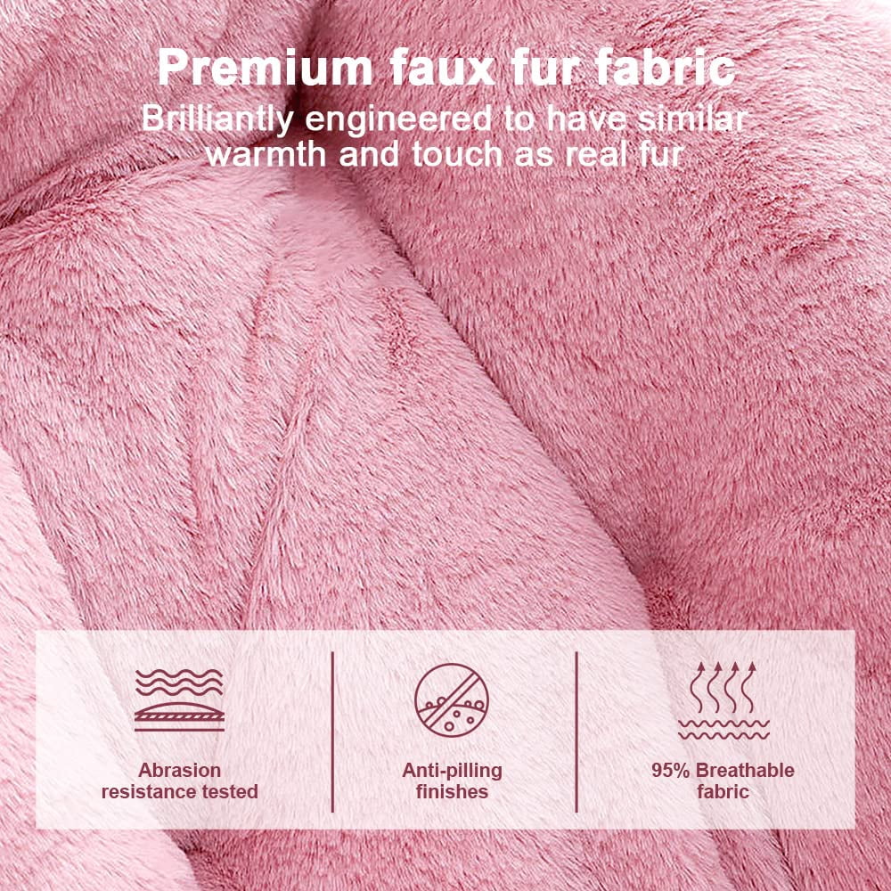 OAKHAM Comfy Saucer Chair, Folding Faux Fur Lounge Chair for Bedroom and Living Room, Flexible Seating for Adults, X-Large, Pink
