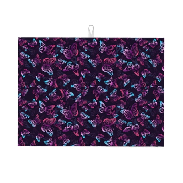 Balery Purple Butterfly Alfombrilla de Secado para Cocina, 18x24 Pulgadas, Súper Absorbente para Platos y Encimeras