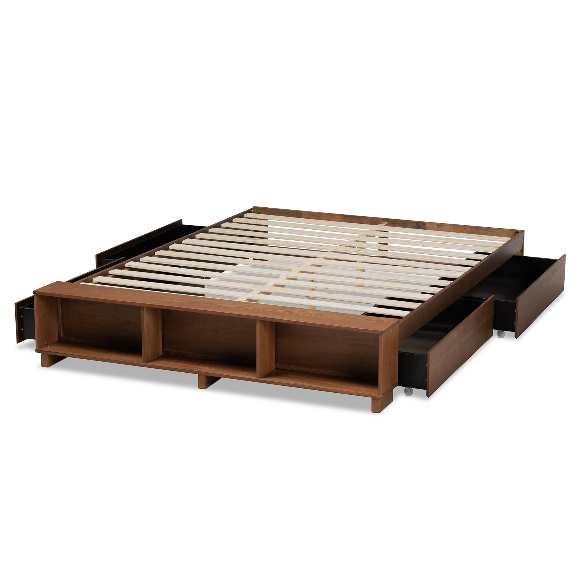 Baxton Studio Arthur Queen Size Modern Platform Bed with Shelves and Drawers, Ash Walnut Brown