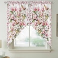thumbnail image 2 of Spring Floral Swag Curtains for Kitchen/Bedroom/Living Room, Retro Pink Orchid Flowers Leaves Botanical Scalloped Curtains 63 Inch Long, Window Swag Topper Curtains Valances 2 Panels Set 36"x63", 2 of 8