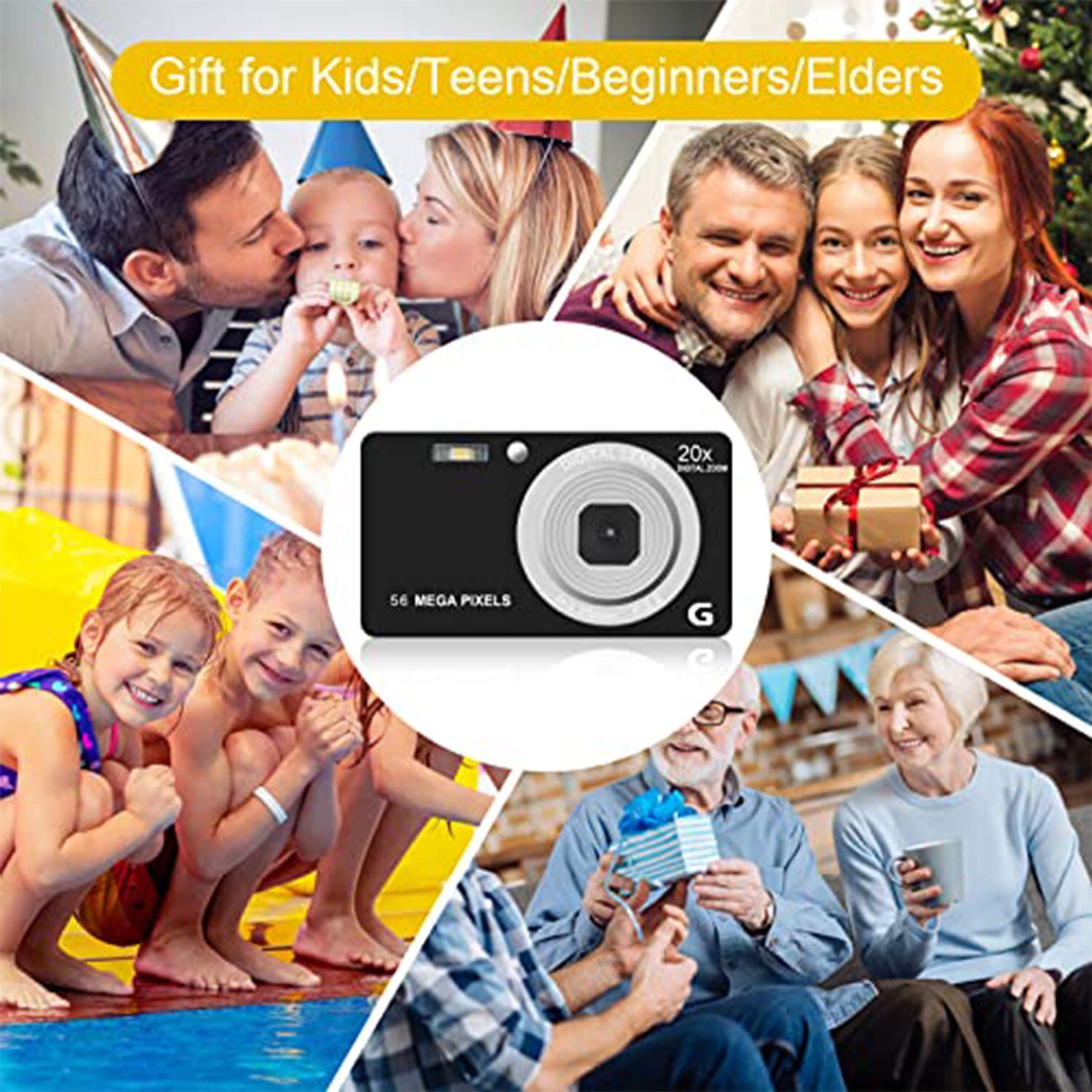 Digital Camera, 2.7 Inches Screen 56MP 4K HD Video Output 20X Zoom Built in Flash Anti Shake, Kids Camera for Teens Students Boys Girls