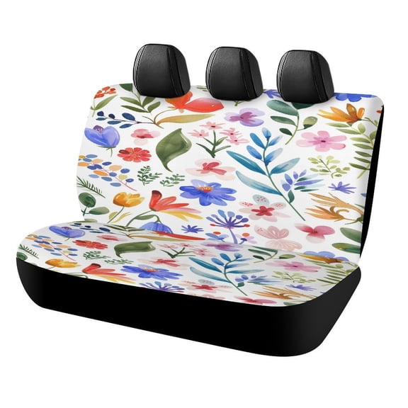 Floral Colorful Flower Rear Seat Covers, Car Backseat Protector, Universal Back Seat Vehicle Interior Protector, Fits Most Cars, SUVs, Sedans, Trucks