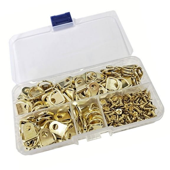 FENGGUIQU Golden Iron D Ring Picture Frame Hooks with Screws for Hanging Photo Frames and Artwork At Home