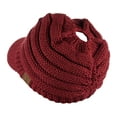 thumbnail image 4 of C.C BeanieTail Warm Knit Messy High Bun Ponytail Visor Beanie Cap, Burgundy, 4 of 4