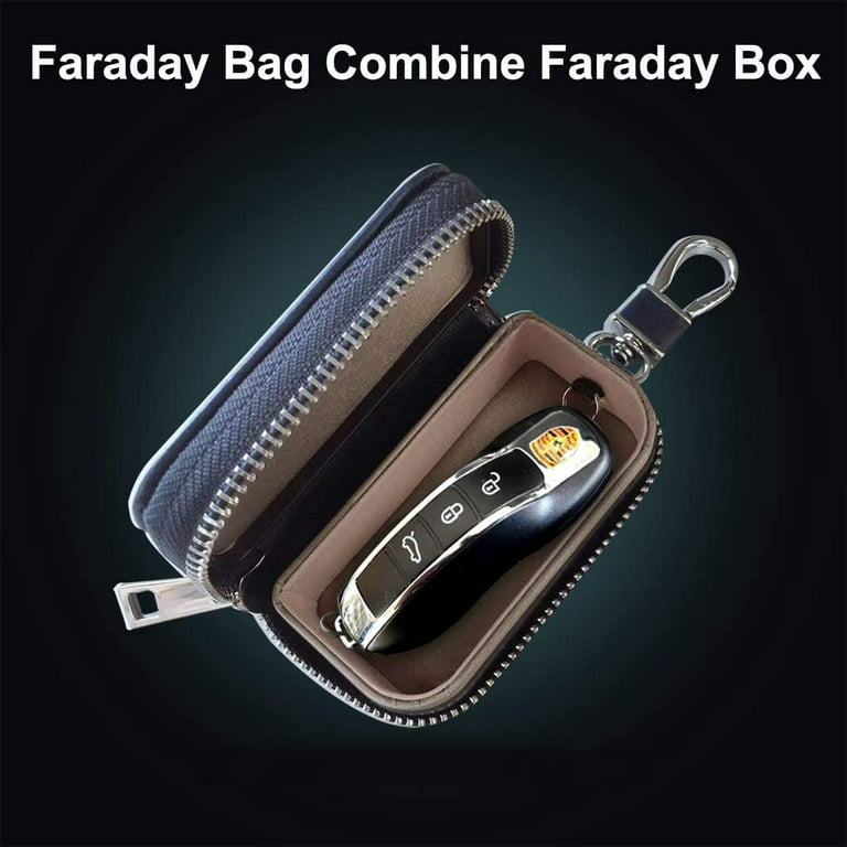 MONOJOY Faraday Pouch for Car Keys, Car Key Signal Blocker Case, Faraday  Bag and Box Combination, Leather Anti Theft RFID Blocking Box, Keyless  Remote