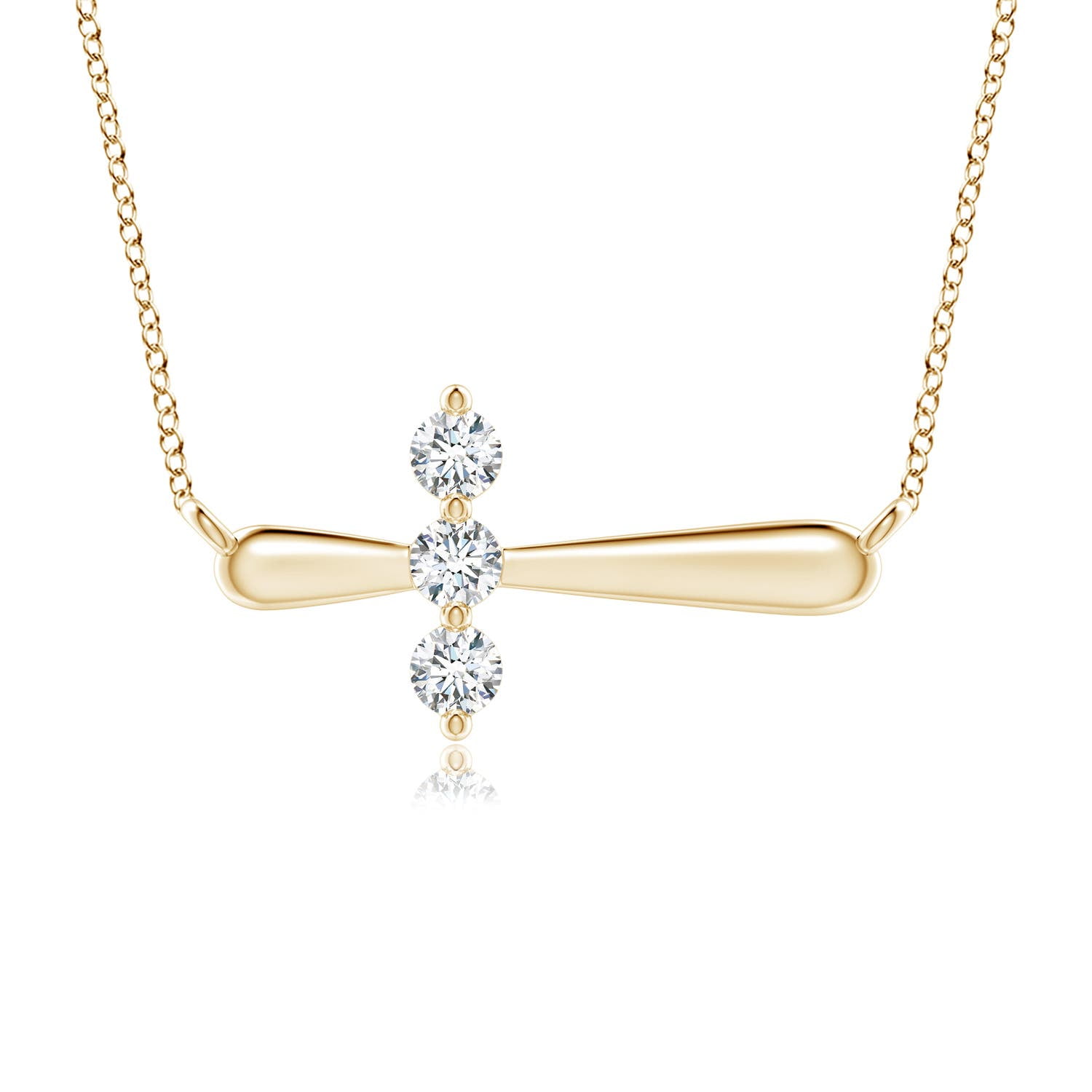 ANGARA Natural Diamond Sideways Cross Necklace in 14K Yellow Gold for Women (Size-3.1mm| Color-G| Clarity-VS2) | April Birthstone, Anniversary, Jewelry Gift for Women | Natural Diamond Necklace