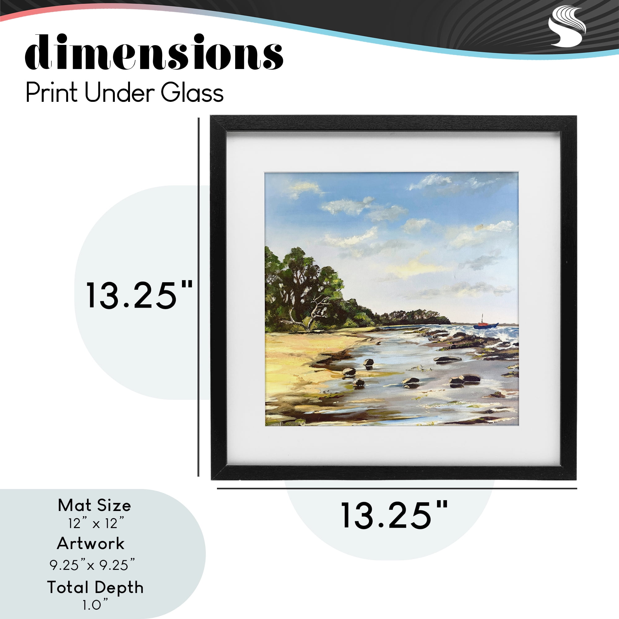 Low Tide Seascape Black Framed Print Under Glass, design by Patricia Reynolds
