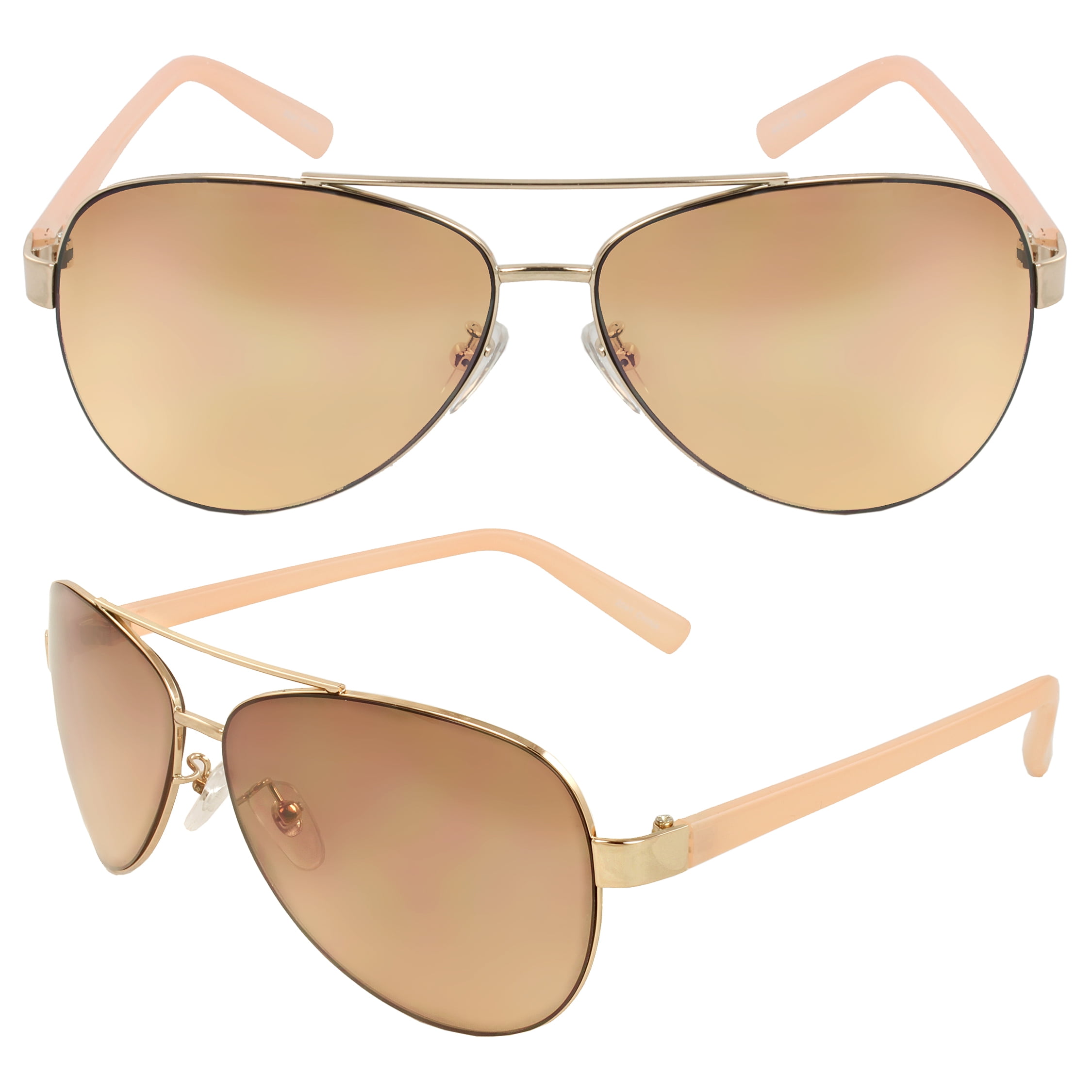 Pilot Fashion Aviator Sunglasses Gold Pink Frame Brown Lenses for Men