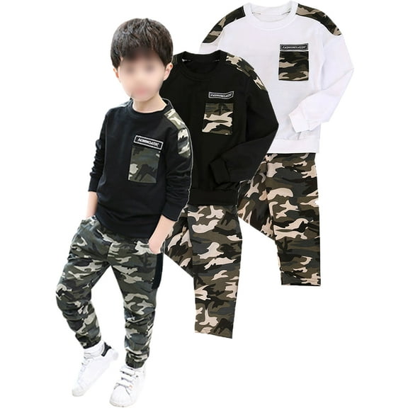 GYRATEDREAM 1-12T 2PCS Kids Baby Boys Outfit Long Sleeve T-Shirt Cool Tops   Camouflage Pants Fall Winter Outfit Set