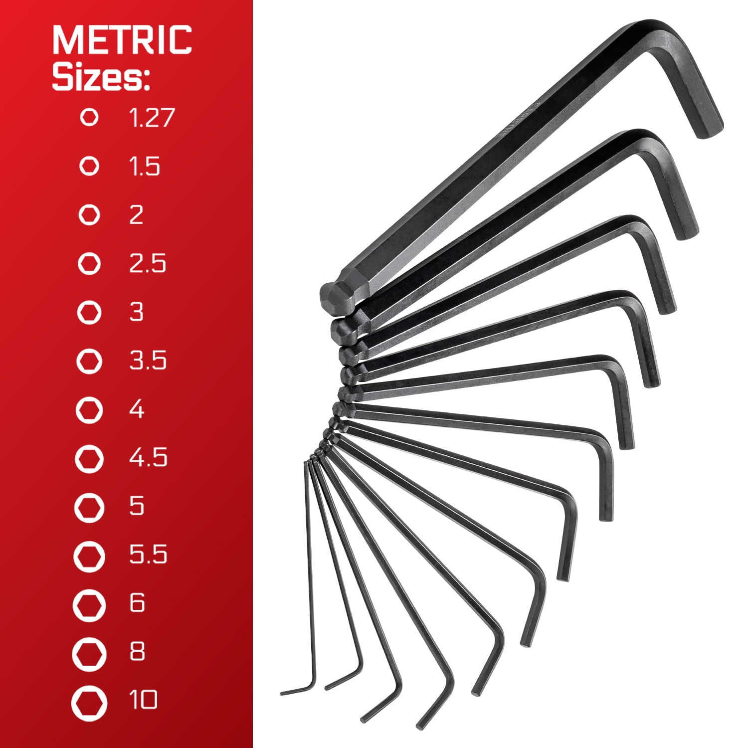 CARBYNE 26 Piece Long Arm Ball End Hex Key Wrench Set, SAE & Metric, S2 Steel, Manganese Phosphate Finish, Ball Hex Ends Permit 25-Degree Entry Angle, Precision Chamfered Ends