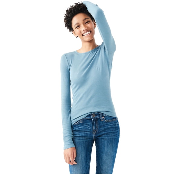 Aeropostale Womens Slim Fitting Ribbed Graphic T-Shirt, Green, Juniors, Medium