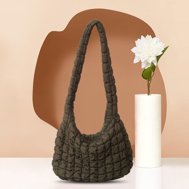 Bolso bandolera con patrón de celosía, gran capacidad, acolchado de algodón, para vacaciones, verde militar, verde