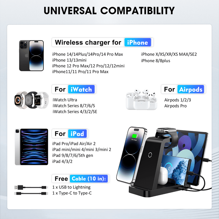 Hosaud Wireless Charger,3 in 1 Wireless Charging Station for iPhone 11/11pro/Se/X/XS/XR/Xs Max/8/8 Plus Apple Watch, Wireless Charging Pad for Samsung