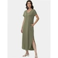 thumbnail image 5 of Women's V-Neck Casual Loose Short Sleeve Long T-Shirt Dress Split Maxi Dress with Side Pocket, 5 of 6