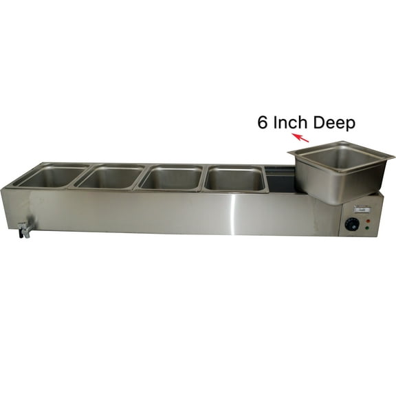 TECHTONGDA Buffet Food Warmer Bain Marie Canteen Steam Heater 5-Pan 6"deep