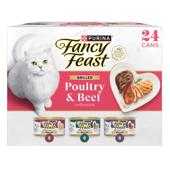 Fancy Feast Grilled Poultry & Beef Collection Wet Cat Food Variety Pack, 3 oz. Cans
