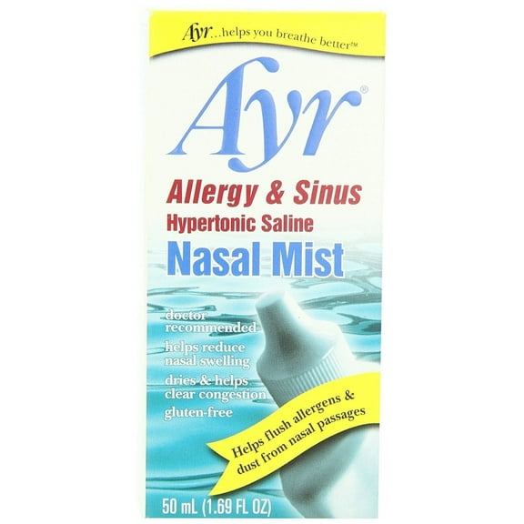 Ayr Allergy & Sinus Hypertonic Saline Nasal Mist, 1.69 Ounce Spray Bottle, 6 Pack