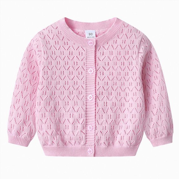 Wonitaaizi Girls Kids Cardigan Sweaters Crew Long Sleeve Knit Cardigan for Toddler Girls (4-5 Years,Pink)