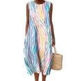 thumbnail image 1 of Vestido largo Akivide para mujer, estampado floral bohemio de verano con bolsillos, 1 of 3