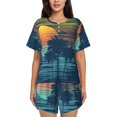thumbnail image 1 of Fotbe Palm Trees Conjunto de Pijama Estampado para Mujer, 2 Piezas, Ropa de Dormir con Camiseta de Manga Corta y Shorts Suaves-XX-Large, 1 of 6