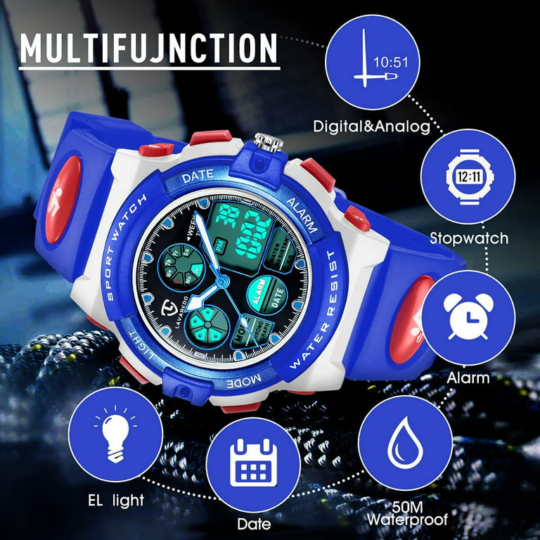 Boys Digital Watches, Kids Sports Waterproof Watch With Alarm/timer/el  Light,blue Childrens Outdoor Digital Watch For Teenagers Boys -z