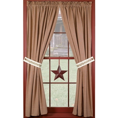 - Primitive Berry Vine Wine Check Country Unlined Curtain Panels, 63