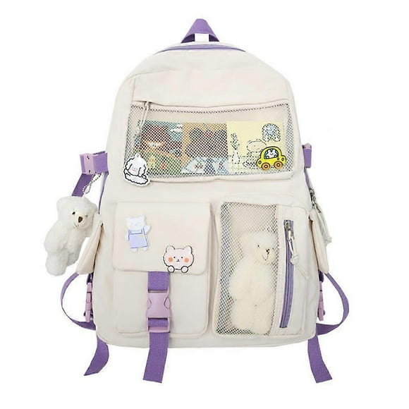 Kawaii Backpack with Pin and Accessories for School Bag Girl Backpack