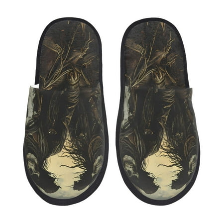 Balery Western Desert Skull Cowboy Slient Indoor Furry Fleece Comfort House Shoes Soft Non-Slip Home Shoes Cotton slippers House Slippers-- Medium