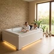 73 x 48 Whirlpool Bathtub for 2-Person with 8 Hydro Massage Jets & Chromatherapy LED Lights, 1HP UL Certified Pump, 3-Sided Apron Acrylic Soaking Tub, Left Drain, 110 Gallons, White