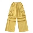 thumbnail image 6 of Women's Baggy Wide Leg Loose Cargo Pants Y2K Clothing Multi-Pocket Relaxed Fit Jeans Fairy Grunge Clothes Alt Emo Streetwear Kids Pants (12-13 Years, Yellow), 6 of 8