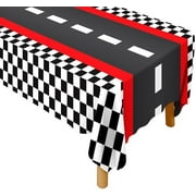 3 Checkered Racing Theme Tablecloth Plastic 54x108 Road Table Covers Racetrack Table Runner for Race Car Birthday Party Supplies Decorations