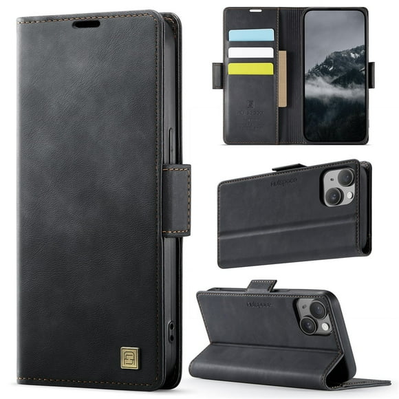 YEYKX Phone Case for iPhone 14 6.1-inch Magnetic Wallet Phone Case Protective Leather Case with Card Holder Function Shockproof Flip Case,Black,For iPhone 14