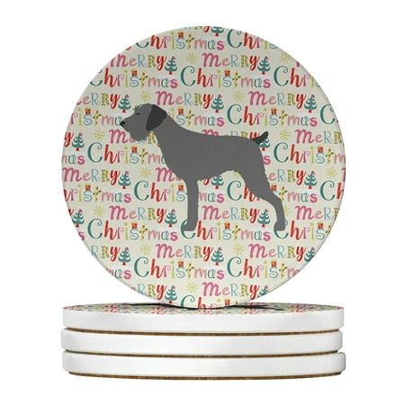 

German Wirehaired Pointer Merry Christmas Large Sandstone Coasters Pack of 4 4 in x 4 in