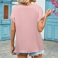 thumbnail image 4 of JWZUY Short Sleeve Shirt for Women Loose Satin Top Guipure Lace V Neck Silk Blouse Pink M, 4 of 7
