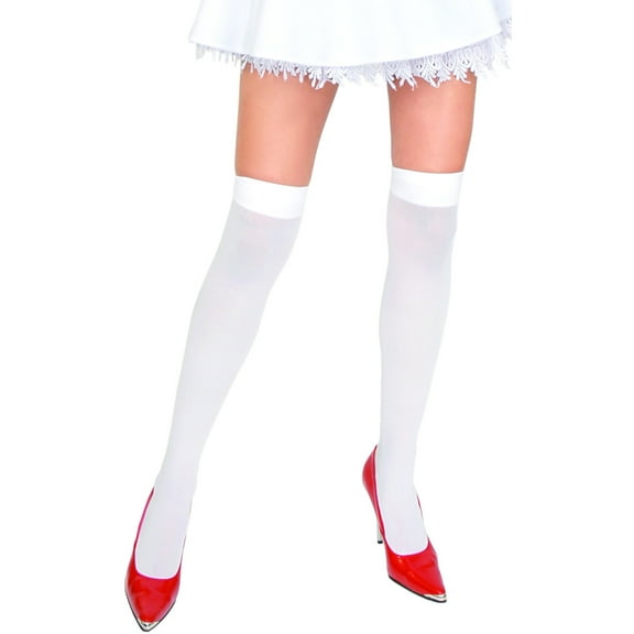 Adult Sexy White Opaque Thigh High Costume Stockings